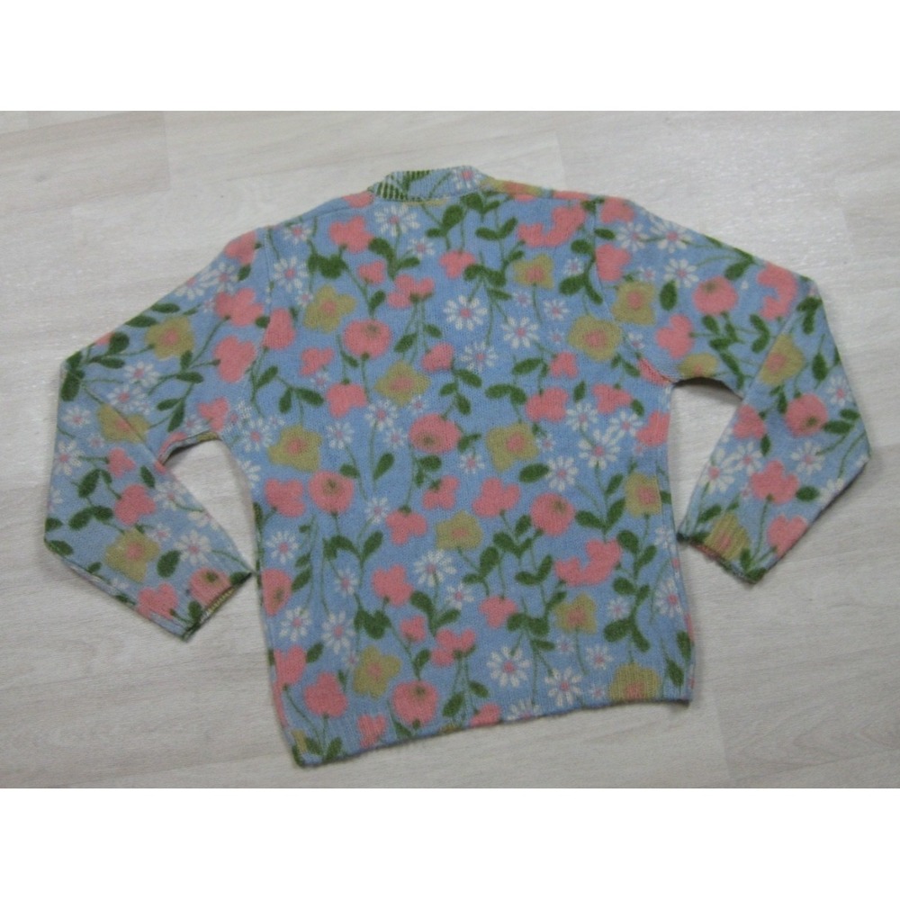 Vintage 60s Wool Groovy Floral Sweater Womens (M) V Neck Hippy Whimsical - Picture 8 of 10